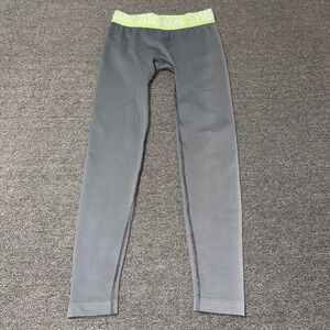 Gymshark Gray Lime Green Logo Waistband Leggings Women's Size Small Activewear